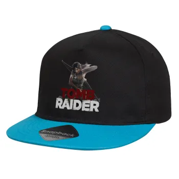 Tomb raider, Καπέλο παιδικό Flat Snapback, Μαύρο/Μπλε (100% ΒΑΜΒΑΚΕΡΟ, ΠΑΙΔΙΚΟ, UNISEX, ONE SIZE)