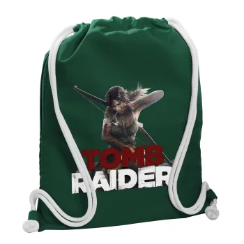 Tomb raider, Backpack pouch GYMBAG BOTTLE GREEN, with pocket (40x48cm) & thick white cords