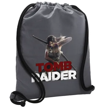 Tomb raider, Τσάντα πλάτης πουγκί GYMBAG ΓΚΡΙ, με τσέπη (40x48cm) & χονδρά κορδόνια