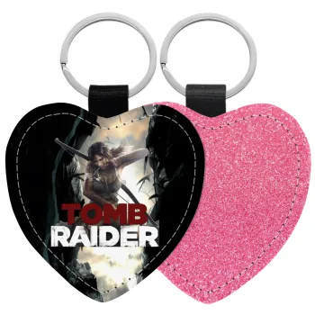 Tomb raider, Μπρελόκ PU δερμάτινο glitter καρδιά ΡΟΖ