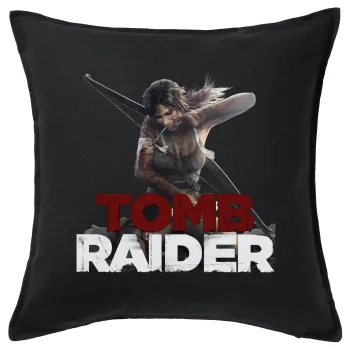 Tomb raider, Μαξιλάρι καναπέ Μαύρο 100% βαμβάκι, περιέχεται το γέμισμα (50x50cm)