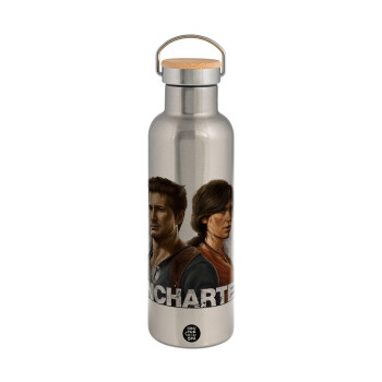 Uncharted, Stainless steel Silver with wooden lid (bamboo), double wall, 750ml