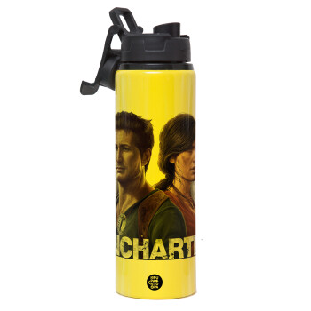 Uncharted, Metallic water bottle with safety lid, 850ml aluminum