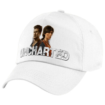 Uncharted, Καπέλο παιδικό Baseball, 100% Βαμβακερό Twill, Λευκό (ΒΑΜΒΑΚΕΡΟ, ΠΑΙΔΙΚΟ, UNISEX, ONE SIZE)
