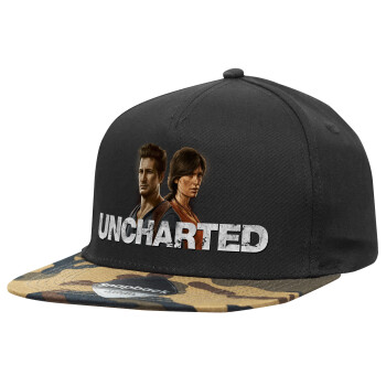 Uncharted, Καπέλο Ενηλίκων Flat Snapback Μαύρο/Παραλαγή, (100% ΒΑΜΒΑΚΕΡΟ, ΕΝΗΛΙΚΩΝ, UNISEX, ONE SIZE)
