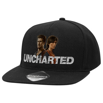 Uncharted, Καπέλο Ενηλίκων Flat Snapback Μαύρο, (POLYESTER, ΕΝΗΛΙΚΩΝ, UNISEX, ONE SIZE)