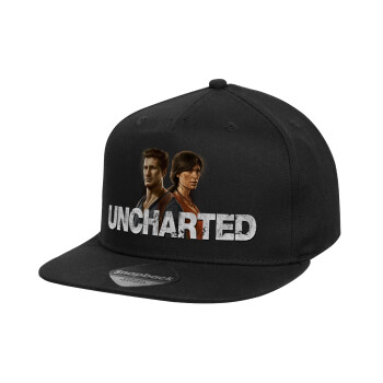Uncharted, Καπέλο παιδικό Flat Snapback, Μαύρο (100% ΒΑΜΒΑΚΕΡΟ, ΠΑΙΔΙΚΟ, UNISEX, ONE SIZE)