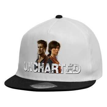 Uncharted, Child's Flat Snapback Hat, White (100% COTTON, CHILDREN'S, UNISEX, ONE SIZE)