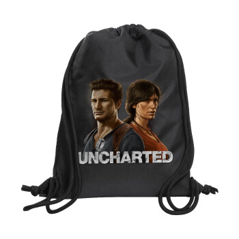 Uncharted, Τσάντα πλάτης πουγκί GYMBAG Μαύρη, με τσέπη (40x48cm) & χονδρά κορδόνια