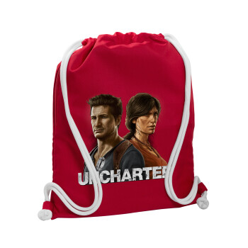 Uncharted, Τσάντα πλάτης πουγκί GYMBAG Κόκκινη, με τσέπη (40x48cm) & χονδρά κορδόνια