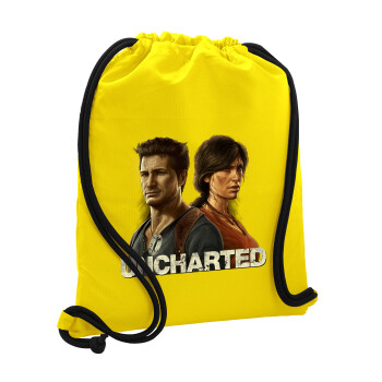 Uncharted, Τσάντα πλάτης πουγκί GYMBAG Κίτρινη, με τσέπη (40x48cm) & χονδρά κορδόνια