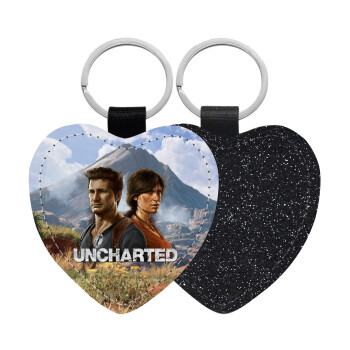 Uncharted, Μπρελόκ PU δερμάτινο glitter καρδιά ΜΑΥΡΟ