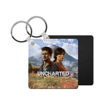 Uncharted, Μπρελόκ Δερματίνη, τετράγωνο ΜΑΥΡΟ (5x5cm)