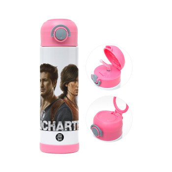 Uncharted, Children's hot water bottle, stainless steel, with safety straw, PINK (500ml)