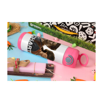 Uncharted, Easter candle, Childrens hot water bottle, stainless steel, with safety straw, PINK (500ml)