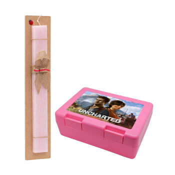 Uncharted, Easter Set, children's snack container PINK & scented flat Easter candle (30cm) (PINK)