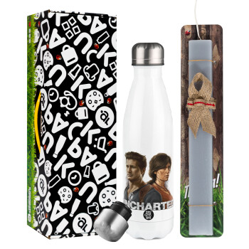 Uncharted, Easter candle, metallic white thermos bottle (500ml) & aromatic flat candle (30cm) (GRAY)
