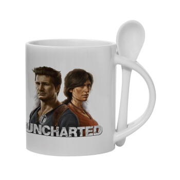 Uncharted, Ceramic coffee mug with Spoon, 330ml (1pcs)