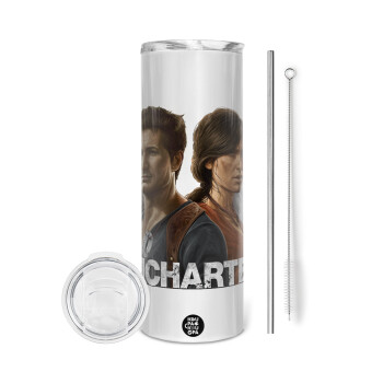 Uncharted, Eco friendly stainless steel tumbler 600ml, with metal straw & cleaning brush