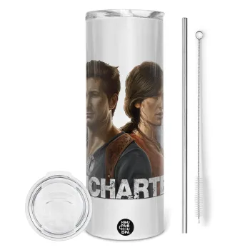 Uncharted, Tumbler ποτήρι θερμό από ανοξείδωτο ατσάλι 600ml, με μεταλλικό καλαμάκι & βούρτσα καθαρισμού