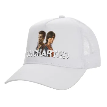 Uncharted, Structured Trucker Adult Hat, with Mesh, WHITE (100% COTTON, ADULT, UNISEX, ONE SIZE)