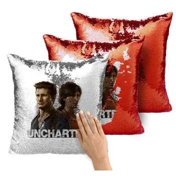 Uncharted, Μαξιλάρι καναπέ Μαγικό Κόκκινο με πούλιες 40x40cm περιέχεται το γέμισμα