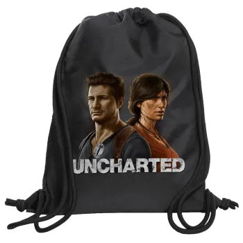 Uncharted, Backpack pouch GYMBAG Black, with pocket (40x48cm) & thick cords