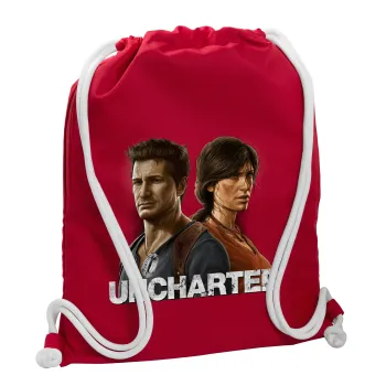 Uncharted, Τσάντα πλάτης πουγκί GYMBAG Κόκκινη, με τσέπη (40x48cm) & χονδρά κορδόνια
