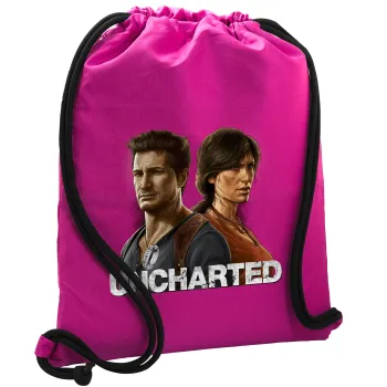 Uncharted, Τσάντα πλάτης πουγκί GYMBAG Φούξια, με τσέπη (40x48cm) & χονδρά κορδόνια