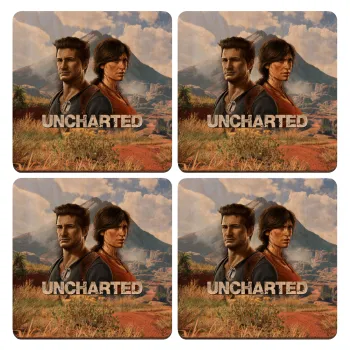 Uncharted, ΣΕΤ x4 Σουβέρ ξύλινα τετράγωνα plywood (9cm)