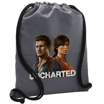 Uncharted, Τσάντα πλάτης πουγκί GYMBAG ΓΚΡΙ, με τσέπη (40x48cm) & χονδρά κορδόνια