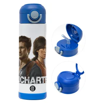 Uncharted, Παιδικό παγούρι θερμό, ανοξείδωτο, με καλαμάκι ασφαλείας, ΜΠΛΕ (500ml)
