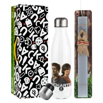 Uncharted, Easter candle, metallic white thermos bottle (500ml) & aromatic flat candle (30cm) (GRAY)