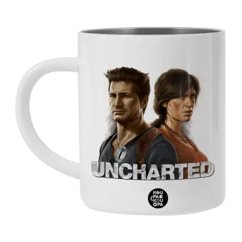 Uncharted, Λευκή Ανοξείδωτη Μεταλλική Κούπα 450ml - Διπλού Τοιχώματος 