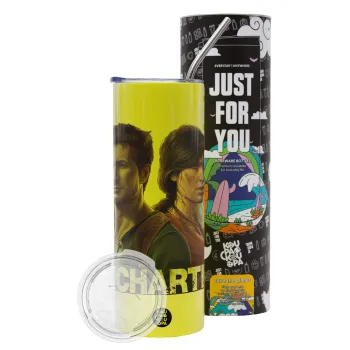 Uncharted, Neon Yellow Travel Tumbler θερμό, μεταλλικό καλαμάκι(Ανωξείδωτο 304 Food grade, BPA free, 600ml)