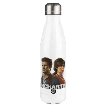 Uncharted, Μεταλλικό παγούρι θερμός Λευκό (Stainless steel), διπλού τοιχώματος, 500ml