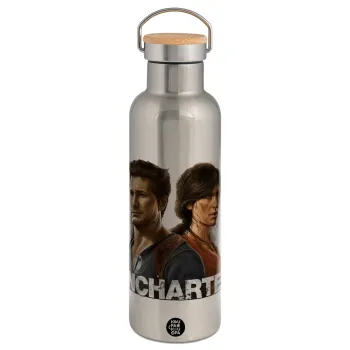 Uncharted, Stainless steel Silver with wooden lid (bamboo), double wall, 750ml