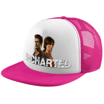 Uncharted, Child's Soft Trucker Hat with Pink/White Mesh (POLYESTER, CHILD, ONE SIZE)