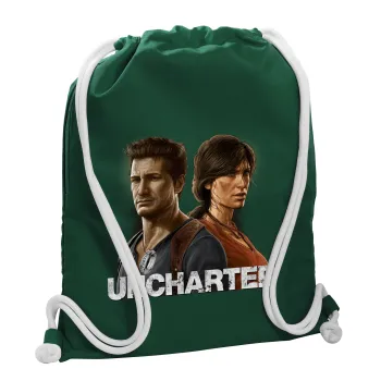 Uncharted, Backpack pouch GYMBAG BOTTLE GREEN, with pocket (40x48cm) & thick white cords