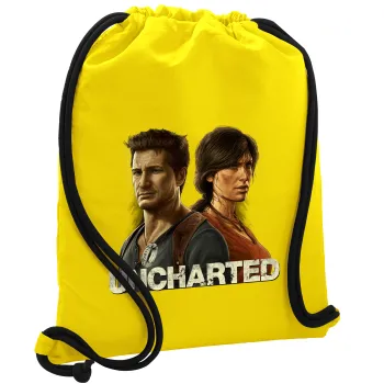 Uncharted, Τσάντα πλάτης πουγκί GYMBAG Κίτρινη, με τσέπη (40x48cm) & χονδρά κορδόνια