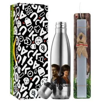 Uncharted, Easter Set, metallic stainless thermos flask (500ml) & scented flat Easter candle (30cm) (GRAY)