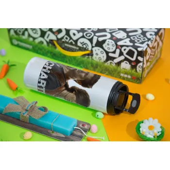 Uncharted, Easter candle,Travel Tumbler 2 Lids, with metal straw & cleaning brush & aromatic flat candle (30cm) (BLUE)