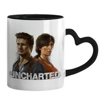Uncharted, Κούπα καρδιά χερούλι μαύρη, κεραμική, 330ml