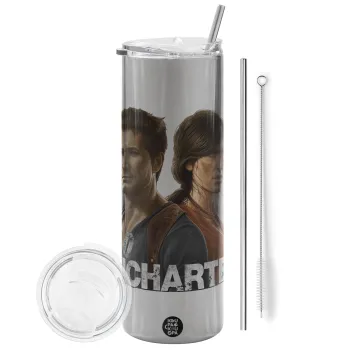 Uncharted, Tumbler stainless steel Silver 600ml, with metal straw & cleaning brush