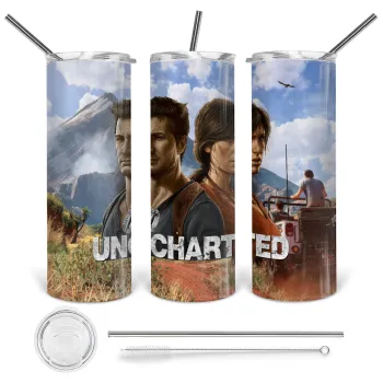 Uncharted, Tumbler ποτήρι θερμό από ανοξείδωτο ατσάλι 600ml, με μεταλλικό καλαμάκι & βούρτσα καθαρισμού