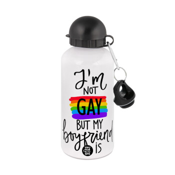 i'a not gay, but my boyfriend is., Metal water bottle, White, aluminum 500ml