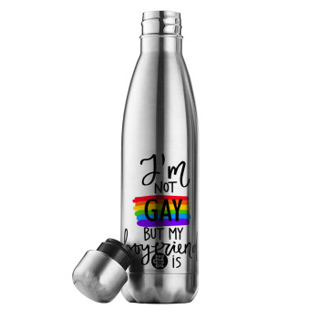 i'a not gay, but my boyfriend is., Inox (Stainless steel) double-walled metal mug, 500ml