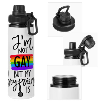 i'a not gay, but my boyfriend is., Metal water bottle with safety cap, aluminum 850ml