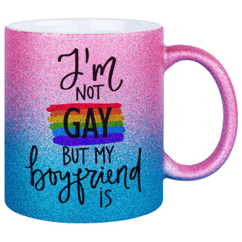 i'a not gay, but my boyfriend is., Κούπα Χρυσή/Μπλε Glitter, κεραμική, 330ml