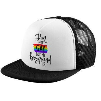 i'a not gay, but my boyfriend is., Καπέλο Ενηλίκων Soft Trucker με Δίχτυ Black/White (POLYESTER, ΕΝΗΛΙΚΩΝ, UNISEX, ONE SIZE)